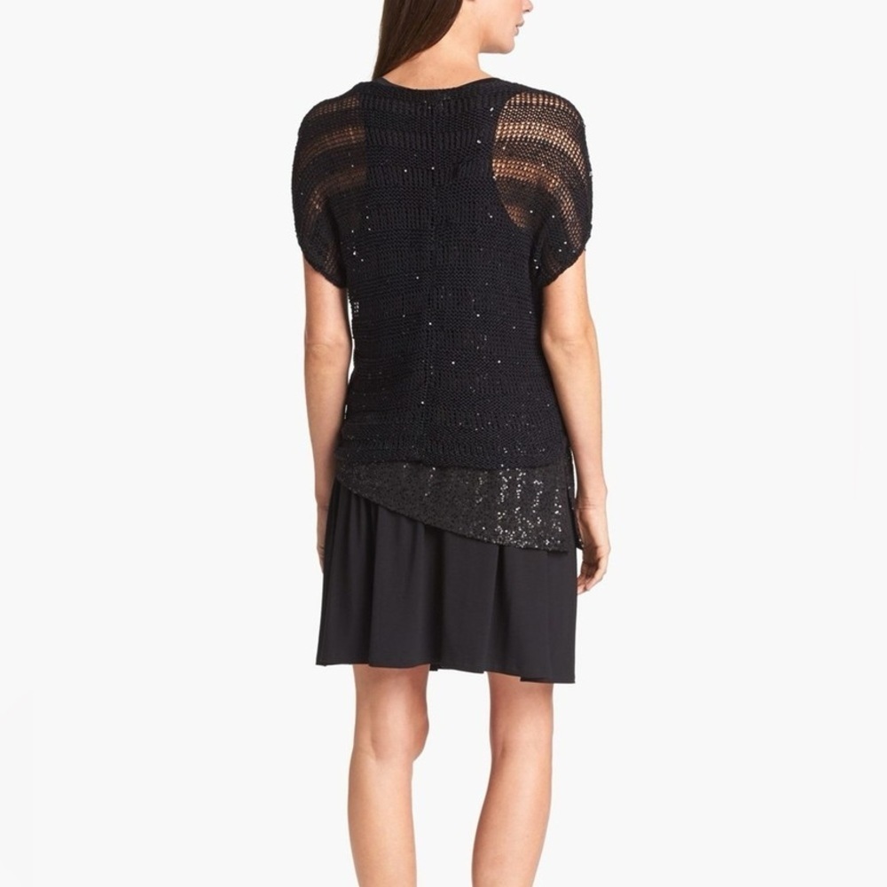 Eileen Fisher Open Knit Sequin Chainmail Box Short Sleeve Sweater - Picture 2 of 8